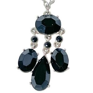 Vintage Liz Claiborne Statement Black Crystal Rhinestone Drop Pendant 9"